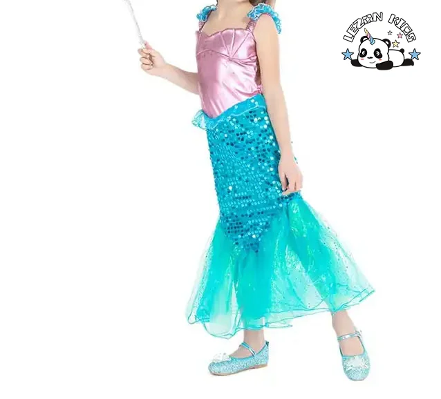 LEZONKIDS - European and American Foreign Trade Mermaid Princess Dress Girls' Dress Halloween Costume Children's Pearl Mermaid Skirt